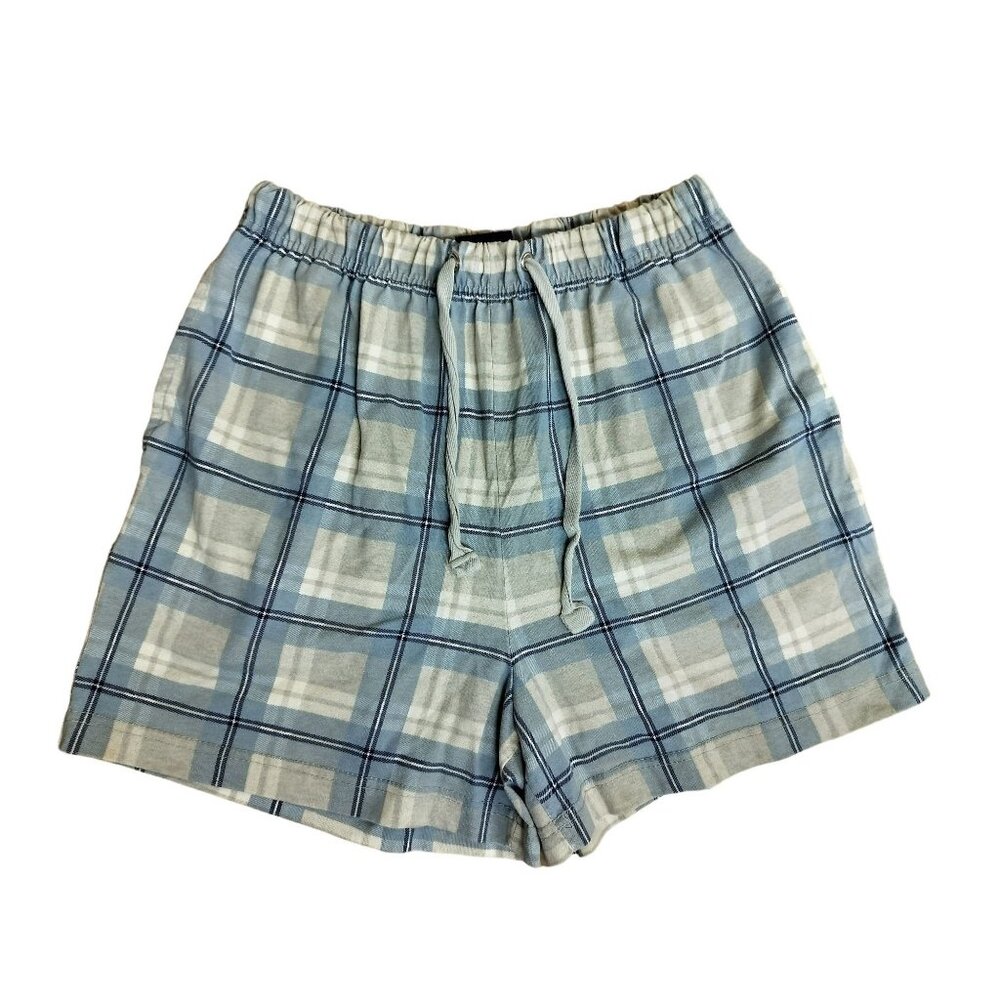 Stefano Basics Mens Plaid Cotton Blend Shorts M Blue White Draw String Stretch